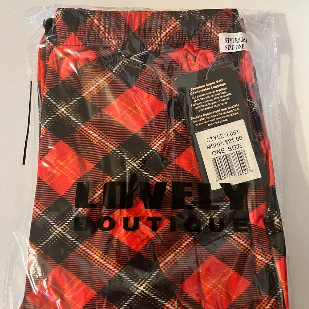OS Red Plaid Leggings